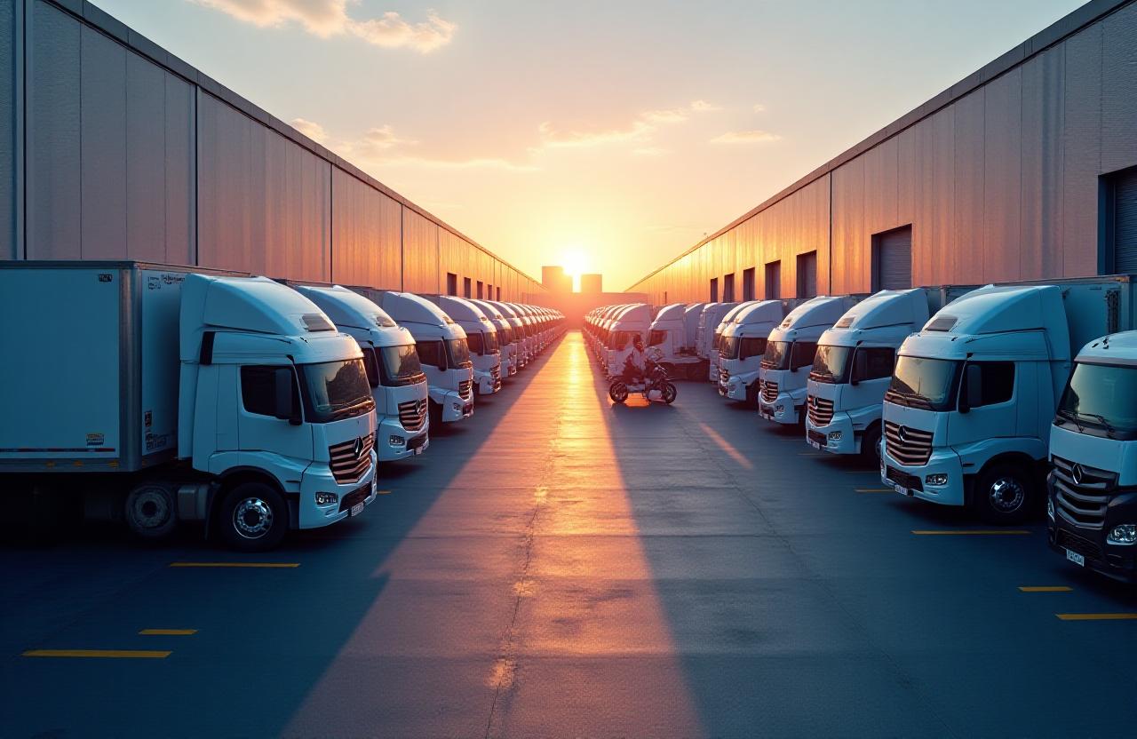Modern logistics terminal in Easton PA with fleet of transport vehicles